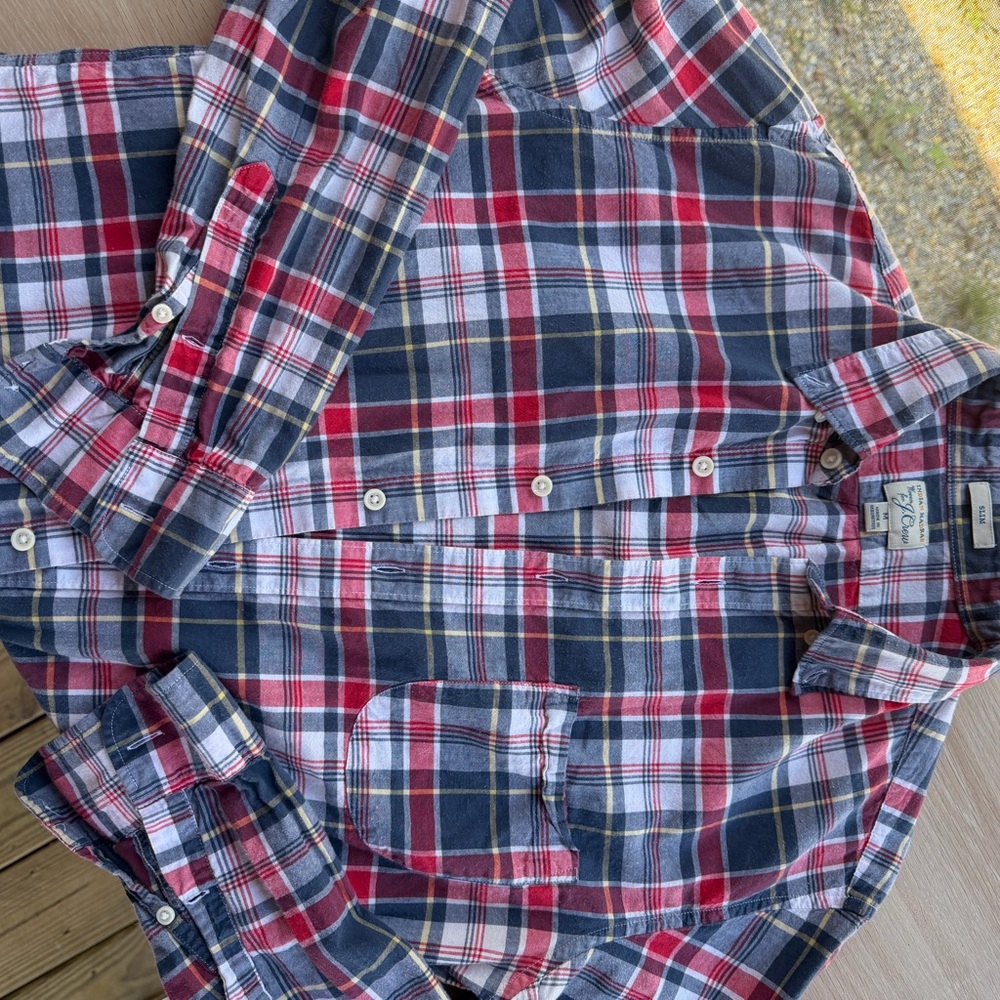 J. Crew Slim Red, Navy & White Plaid Shirt